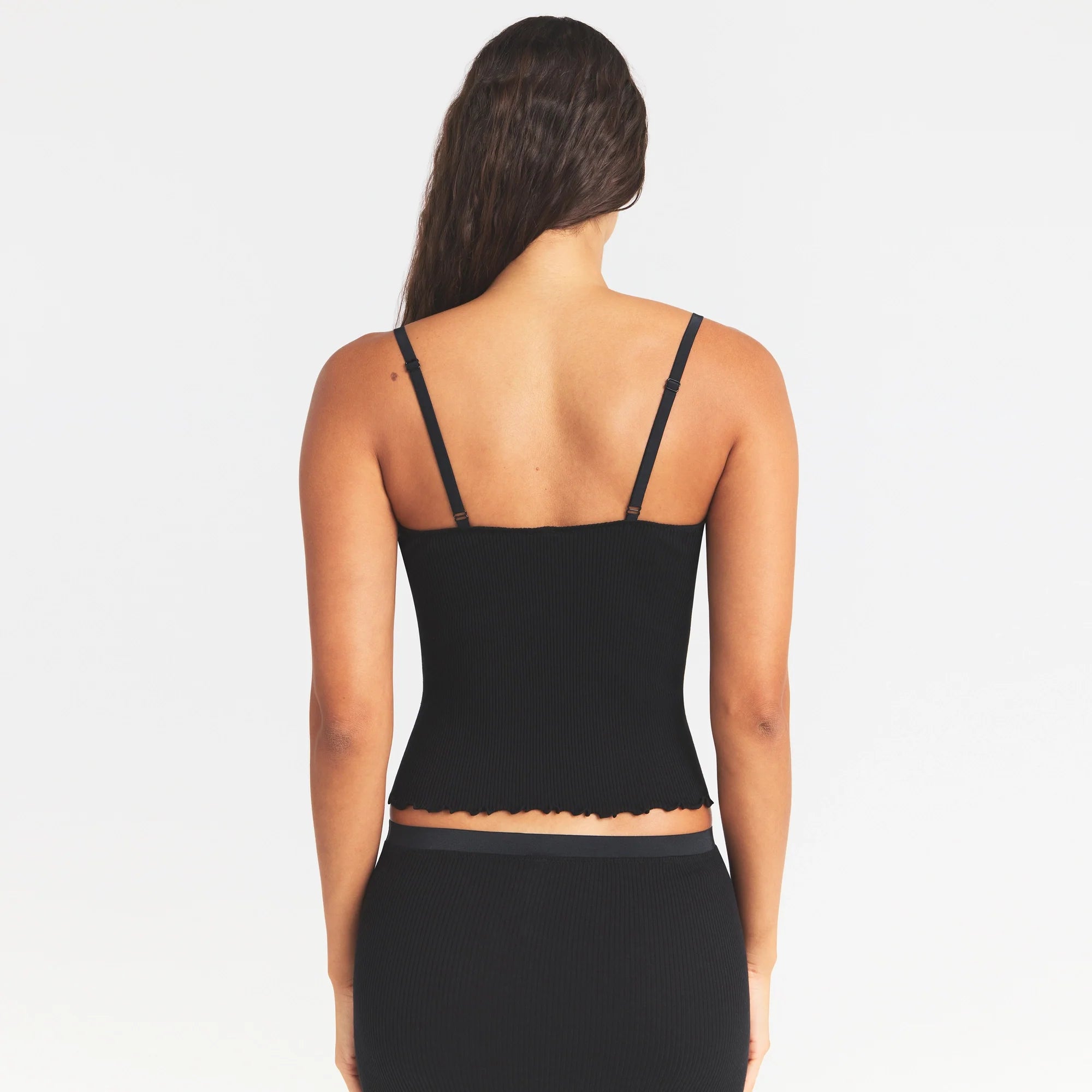RIB KNIT LACE CAMI | OBSIDIAN