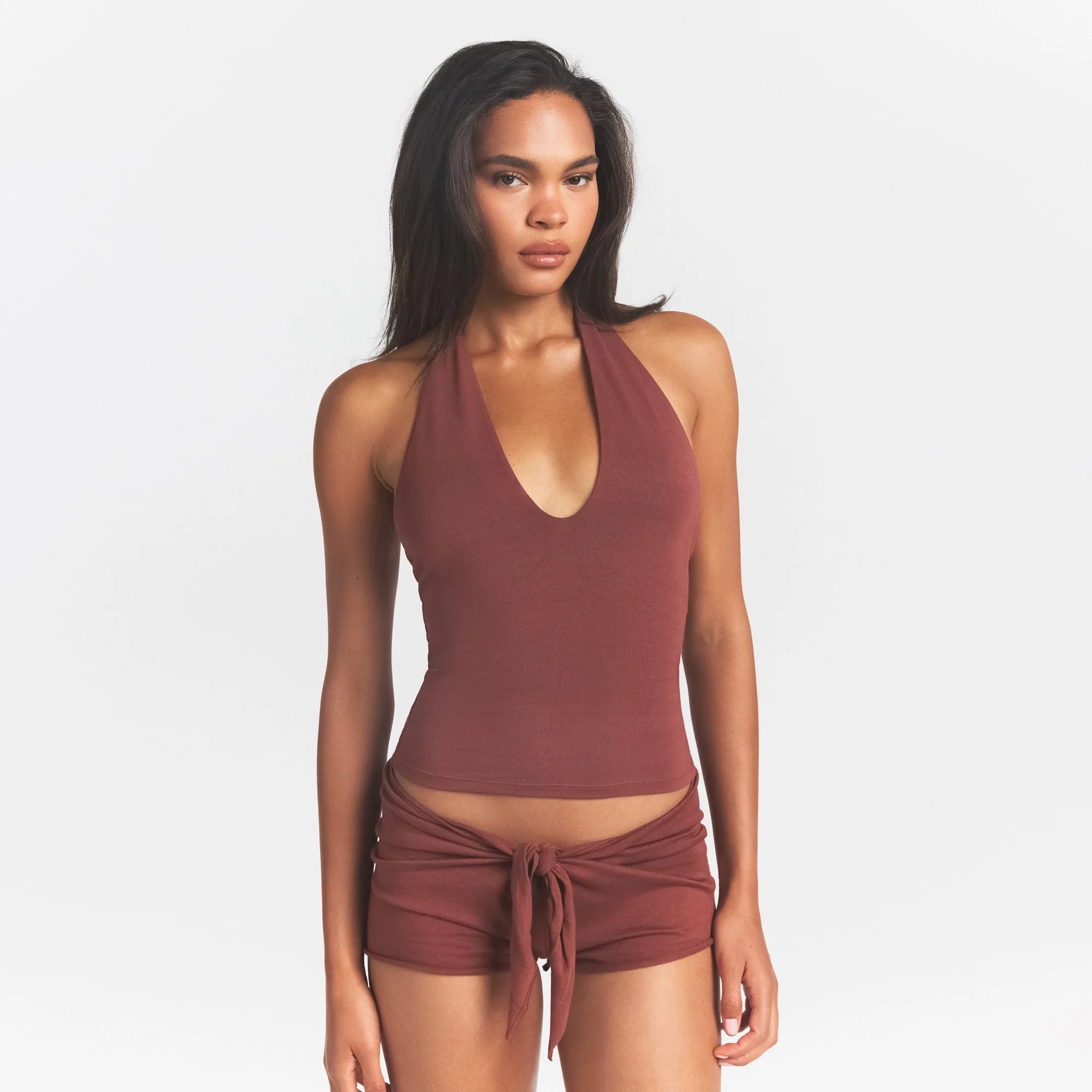 SMOOTH LAYERS HALTER TOP | HENNA