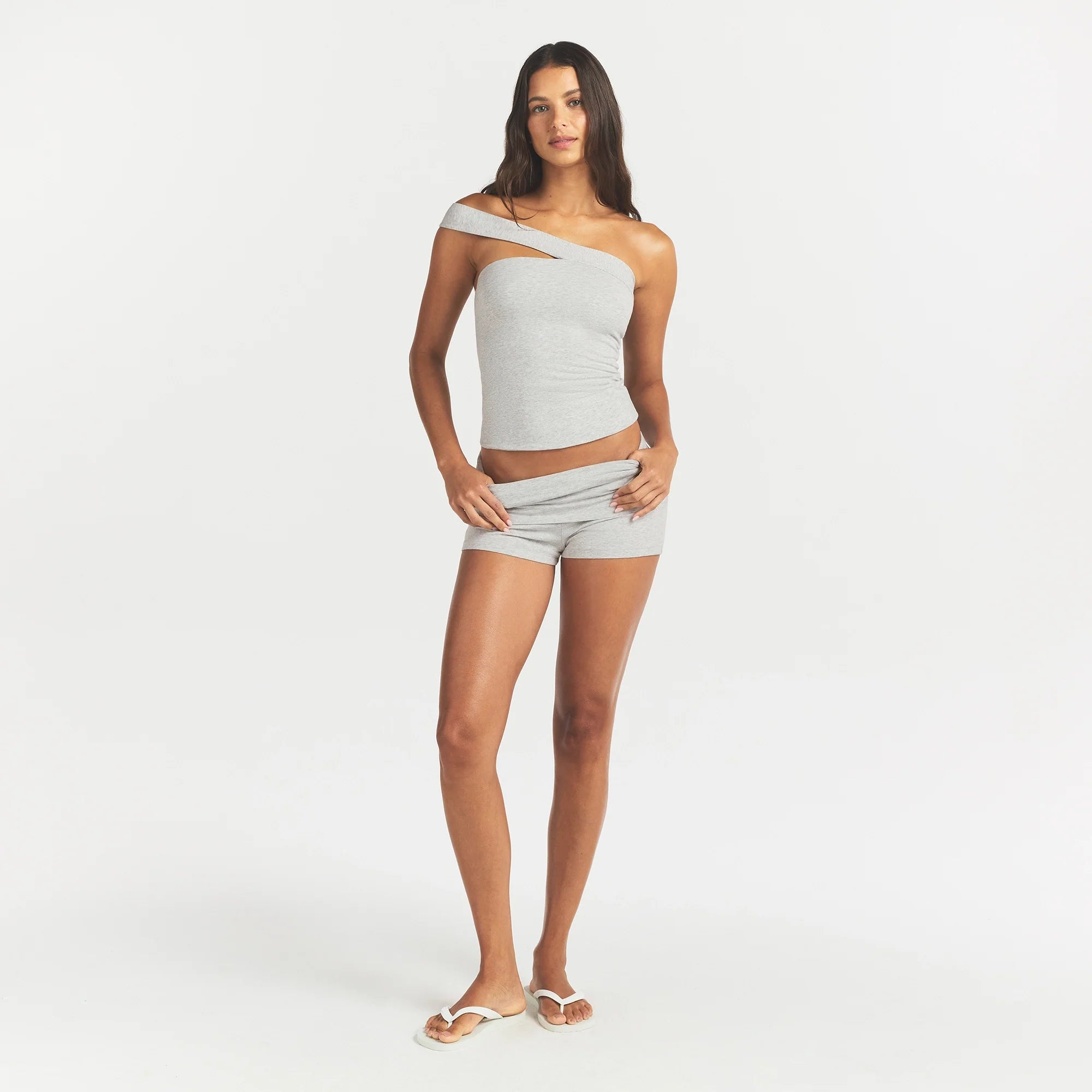 COTTON JERSEY ASYMMETRICAL TOP | LIGHT HEATHER GREY