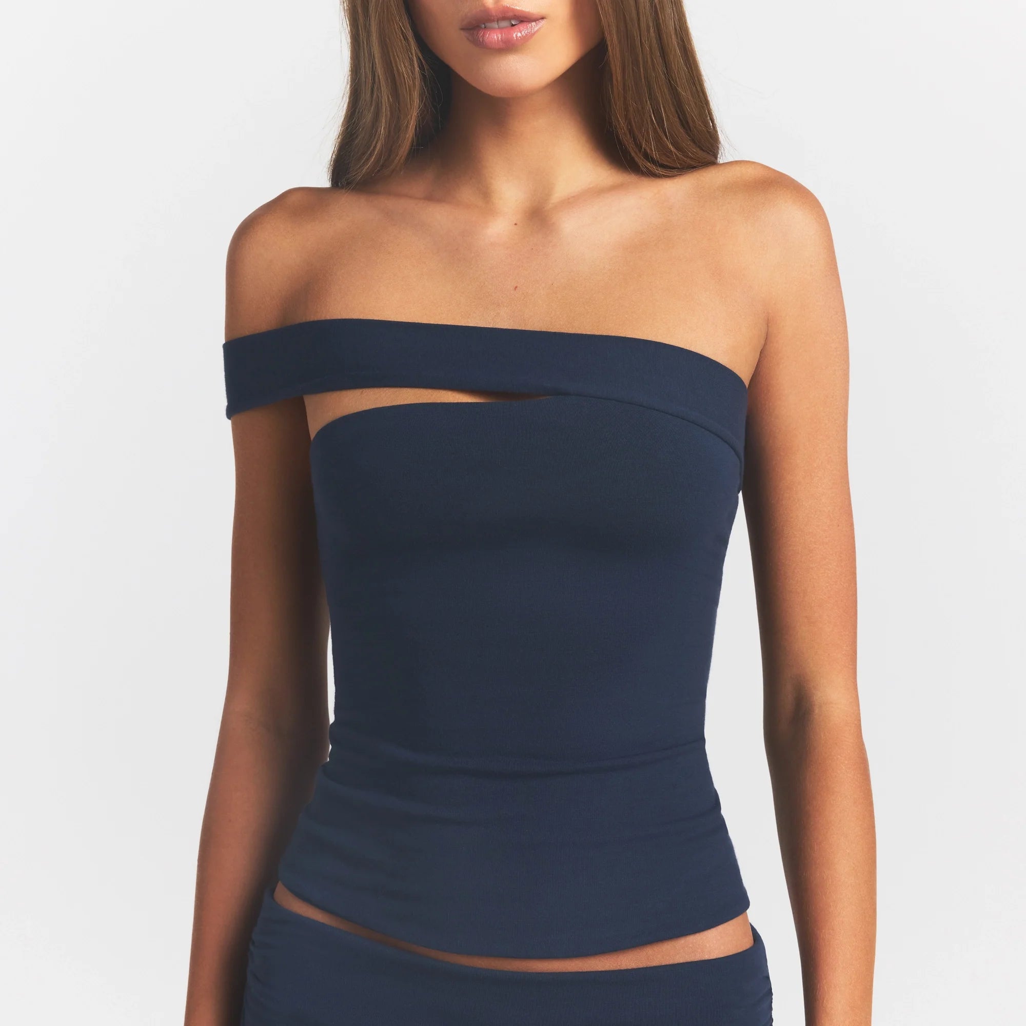 COTTON JERSEY ASYMMETRICAL TOP | NAVY