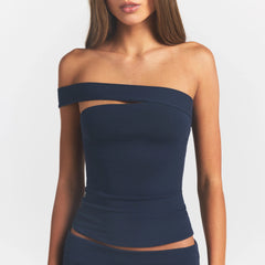 COTTON JERSEY ASYMMETRICAL TOP | NAVY