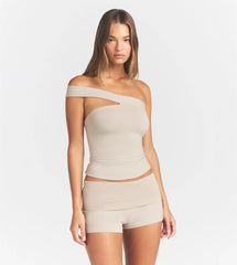 COTTON JERSEY ASYMMETRICAL TOP | STONE