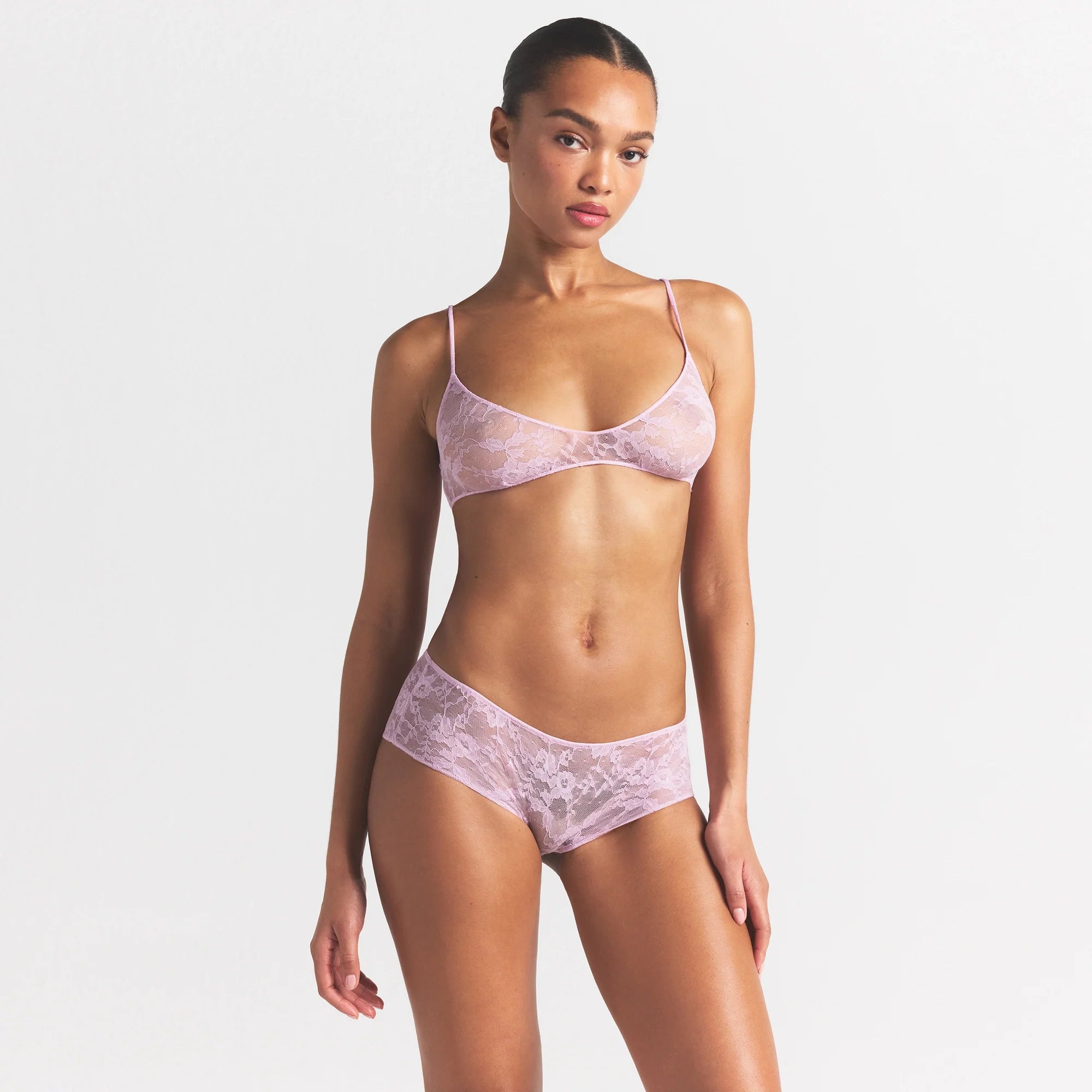 STRETCH LACE SKIMPY SCOOP BRALETTE | BABY PINK