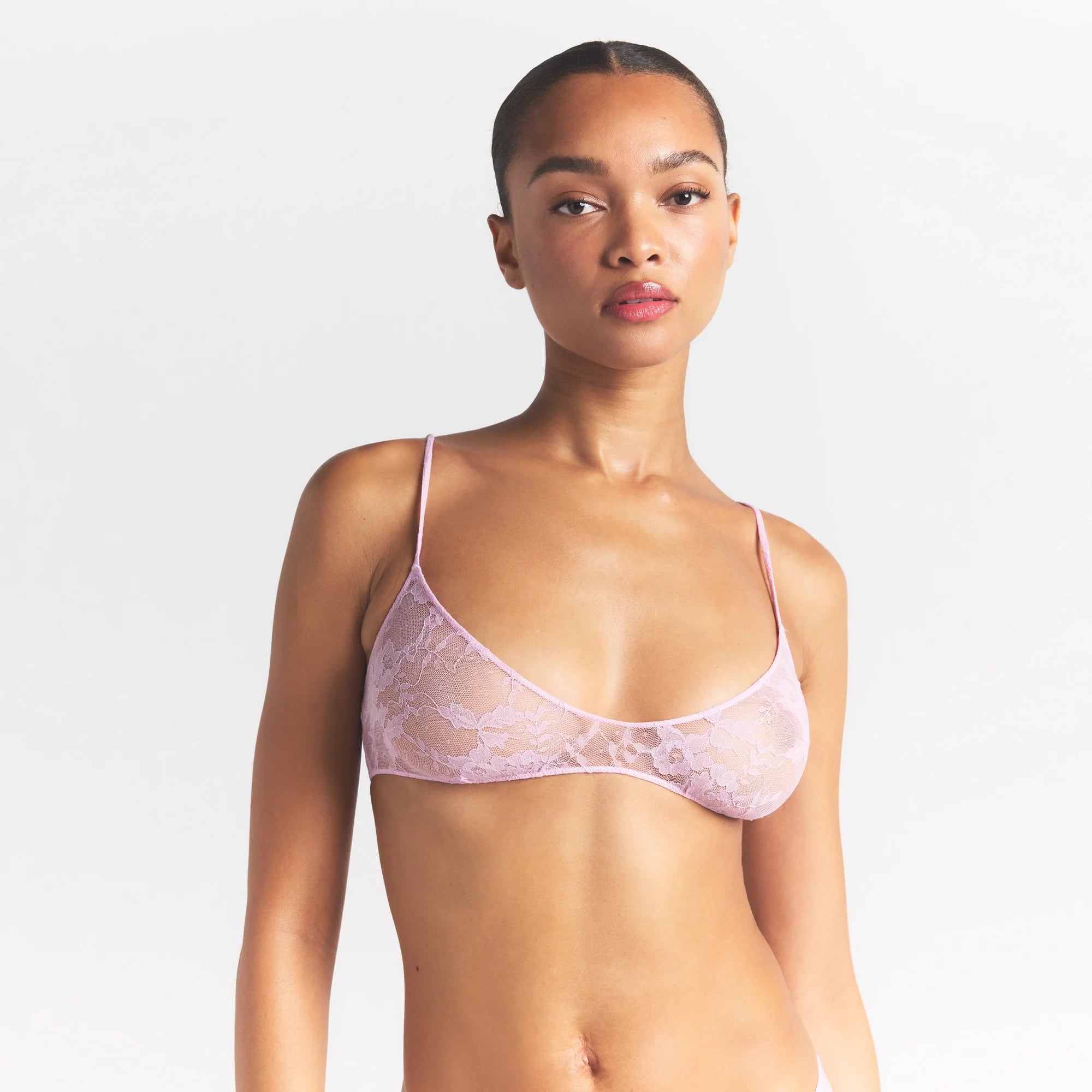 STRETCH LACE SKIMPY SCOOP BRALETTE | BABY PINK