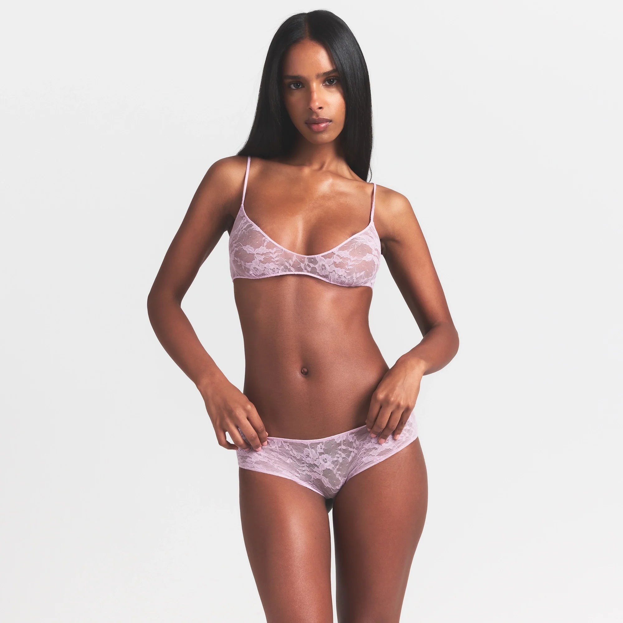 STRETCH LACE SKIMPY SCOOP BRALETTE | BABY PINK