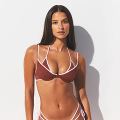 SIGNATURE SWIM LAYERED PLUNGE BIKINI TOP | HENNA CONTRAST