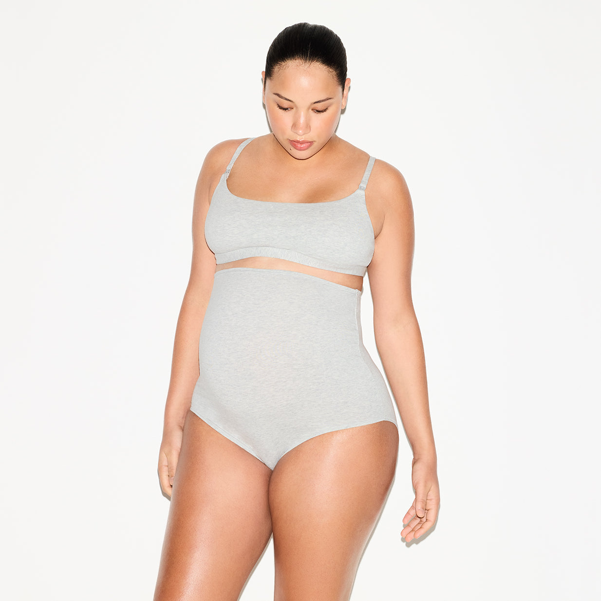 COTTON JERSEY MATERNITY HIGH-WAISTED BRIEF 5-PACK | LIGHT HEATHER GREY