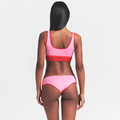 LIGHTWEIGHT COTTON LACE HIPSTER | CARNATION CONTRAST