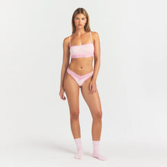 LIGHTWEIGHT COTTON WIDE LACE THONG | CHERRY BLOSSOM TONAL