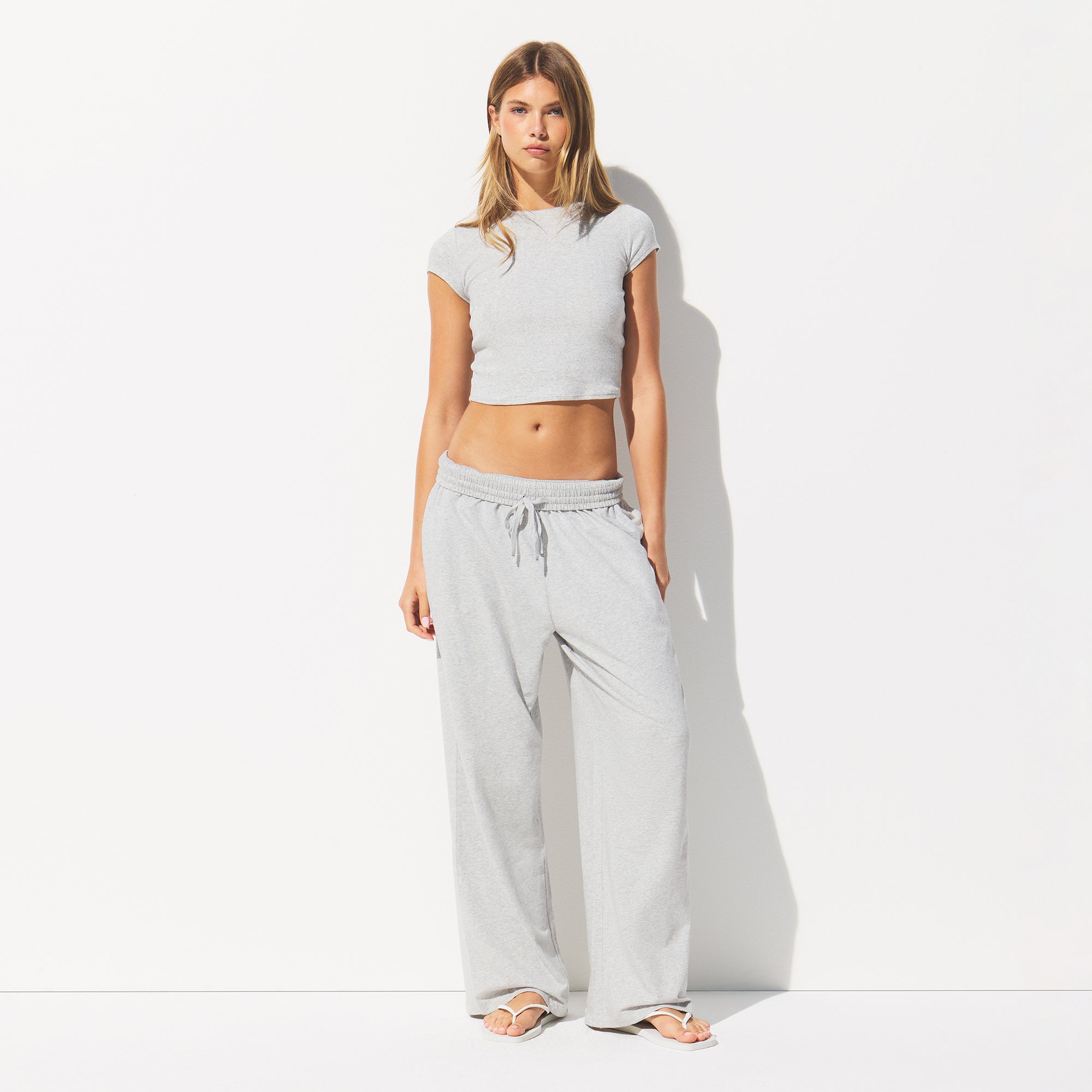 COTTON JERSEY WIDE LEG PANT | LIGHT HEATHER GREY