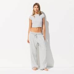 COTTON JERSEY WIDE LEG PANT | LIGHT HEATHER GREY