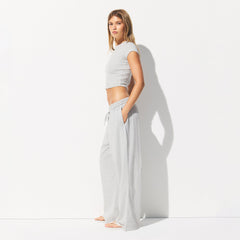 COTTON JERSEY WIDE LEG PANT | LIGHT HEATHER GREY