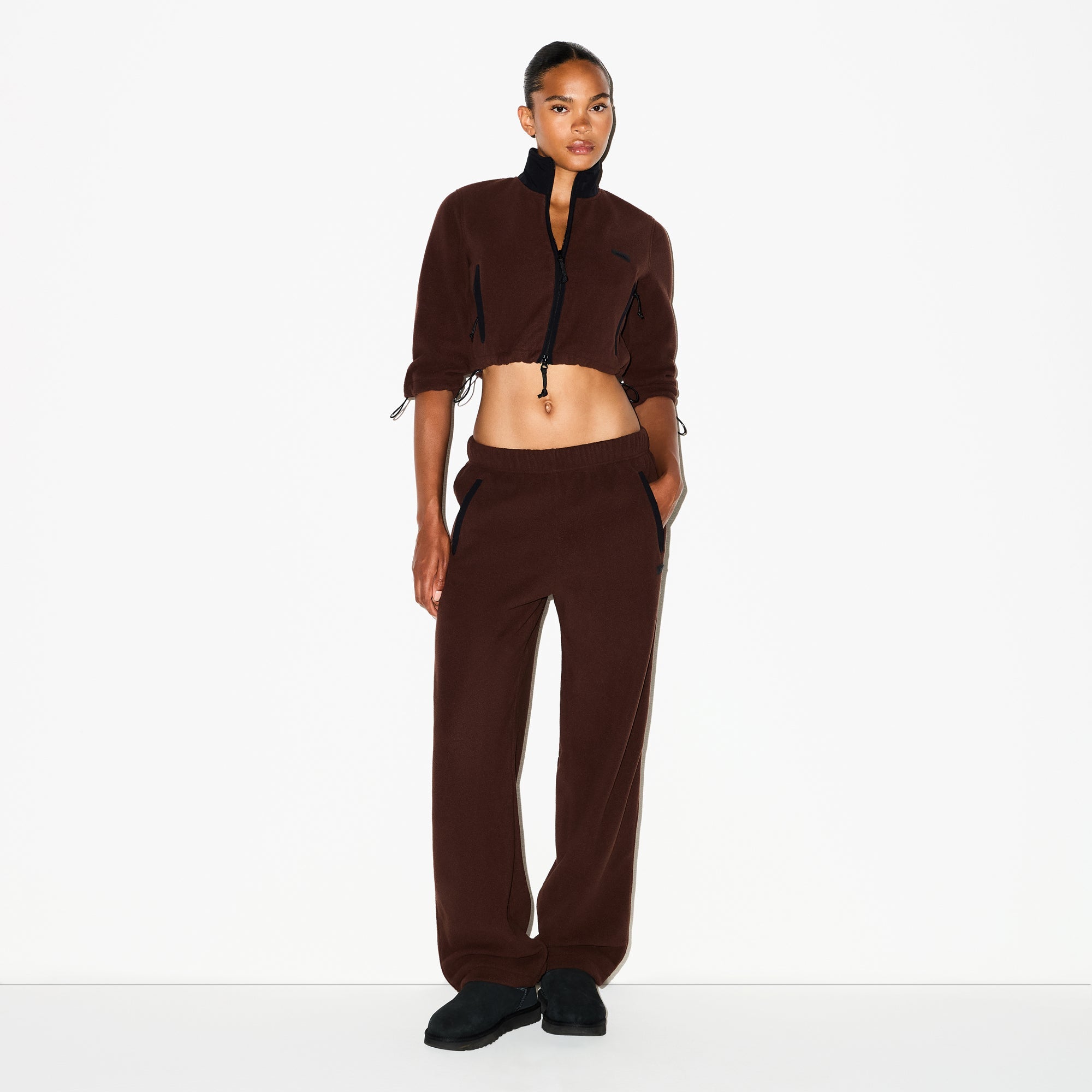 OUTDOOR FLEECE CROPPED 3/4 SLEEVE JACKET | COCOA