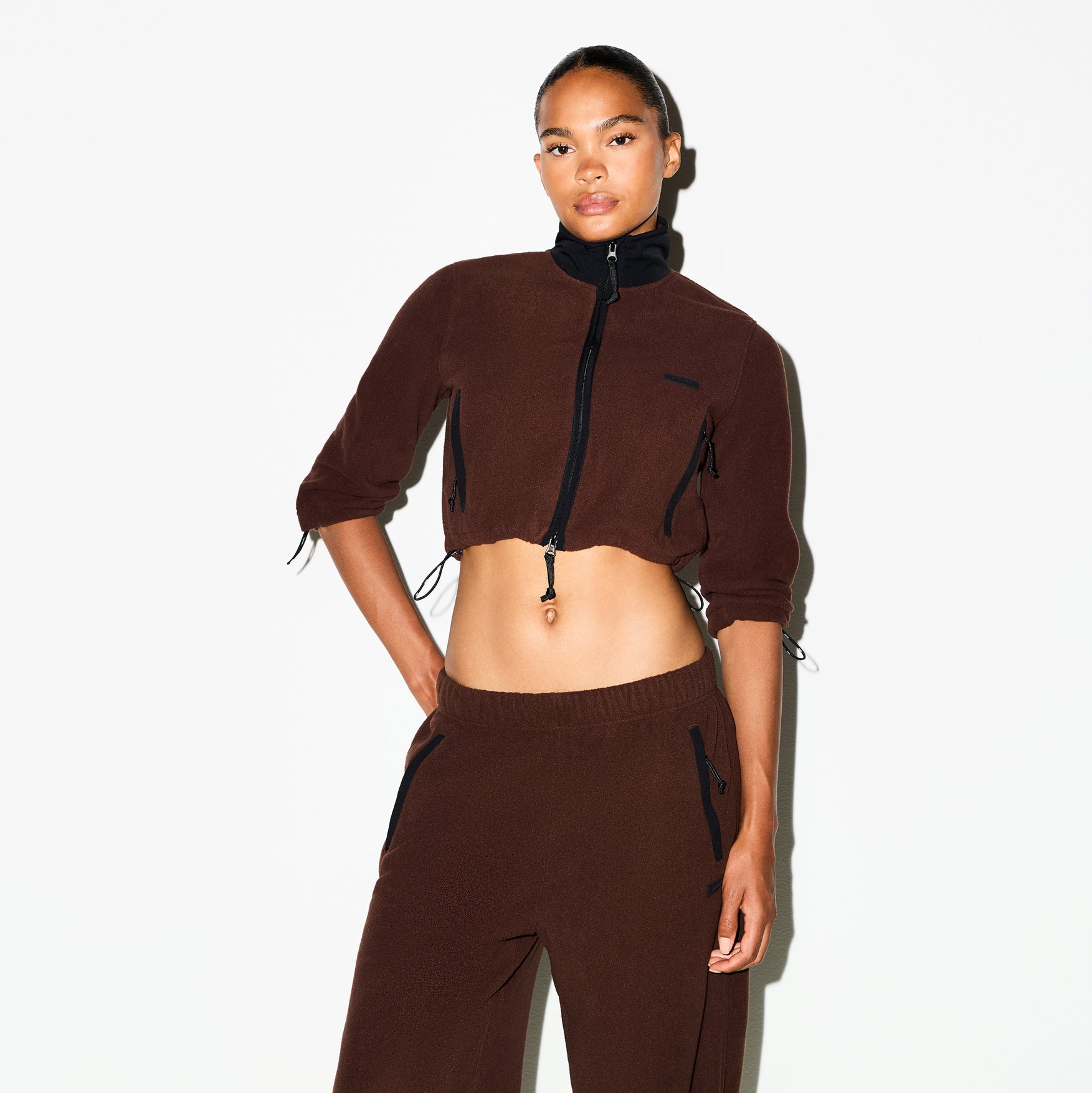 OUTDOOR FLEECE CROPPED 3/4 SLEEVE JACKET | COCOA