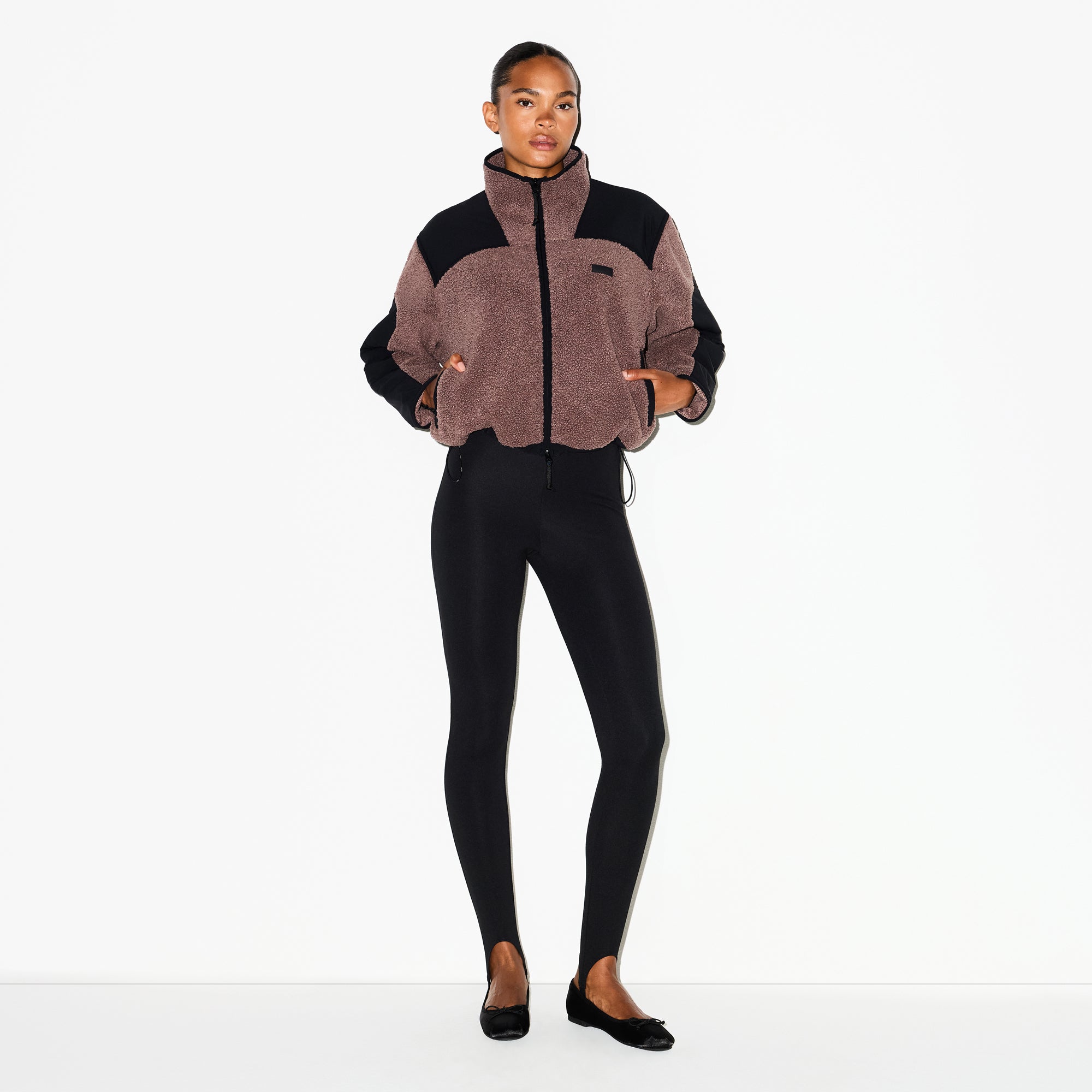 TEDDY BOXY ZIP UP JACKET | UMBER