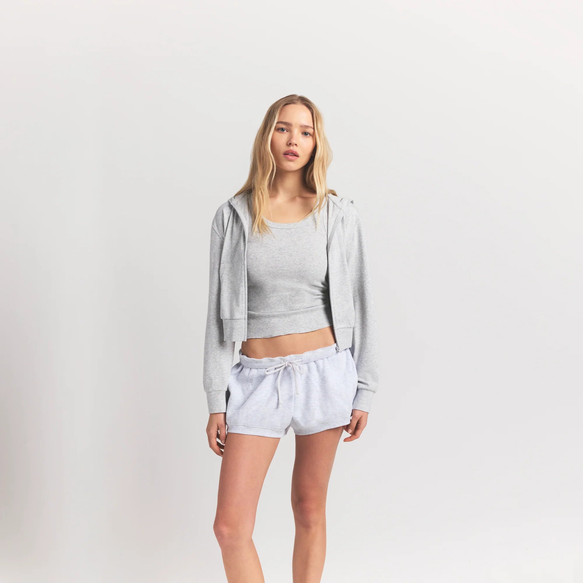 COTTON JERSEY ZIP UP HOODIE | LIGHT HEATHER GREY