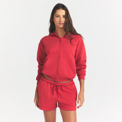 COTTON FLEECE CLASSIC ZIP UP HOODIE | WASHED RED