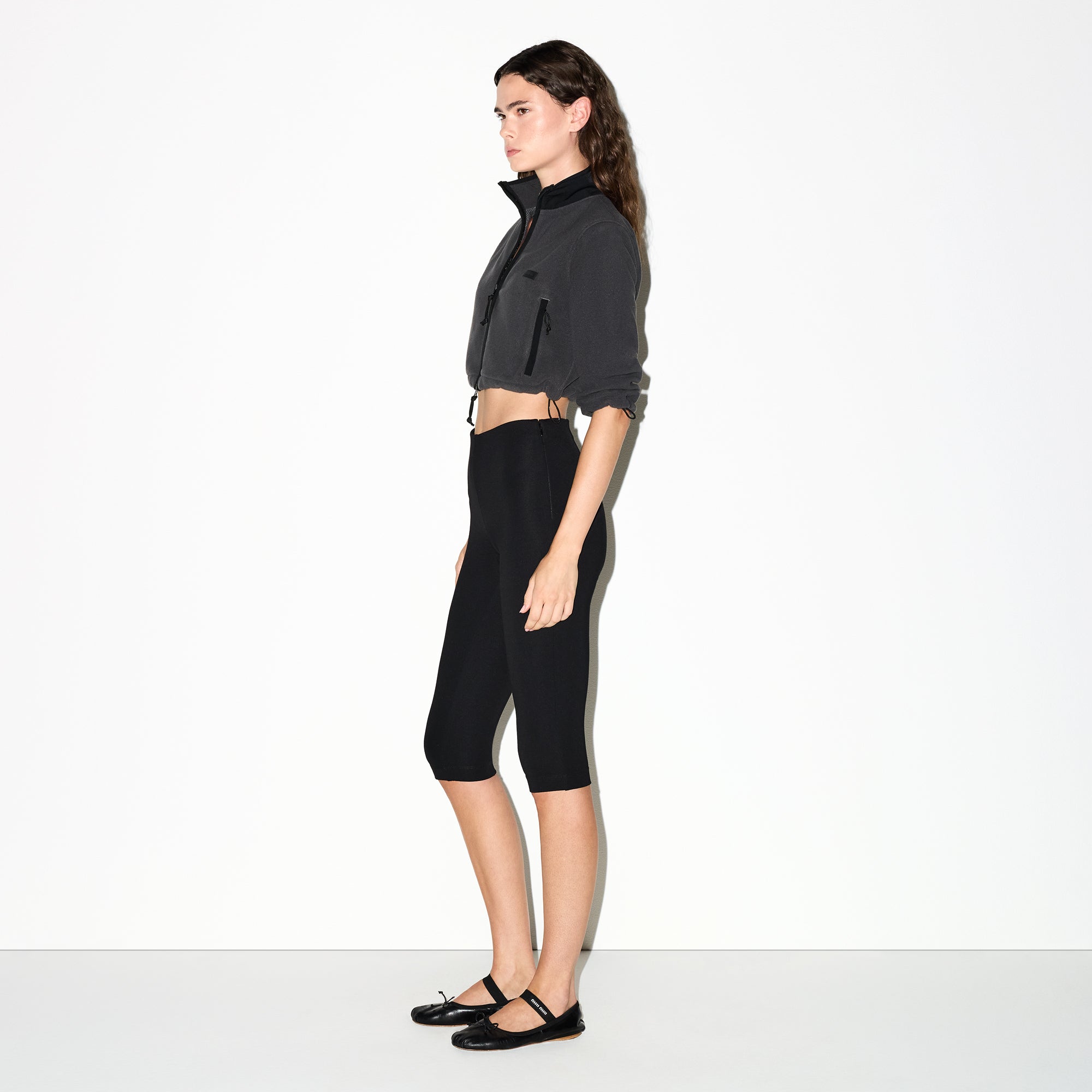 OUTDOOR FLEECE CROPPED 3/4 SLEEVE JACKET | ASH