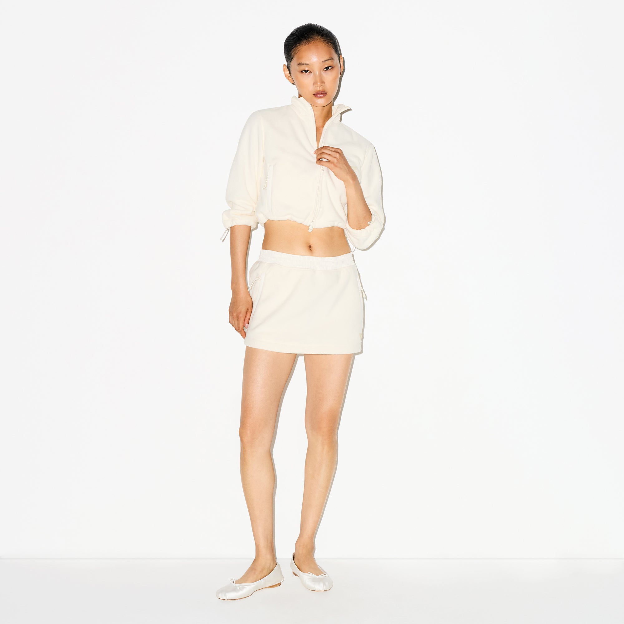 OUTDOOR FLEECE CROPPED 3/4 SLEEVE JACKET | ECRU